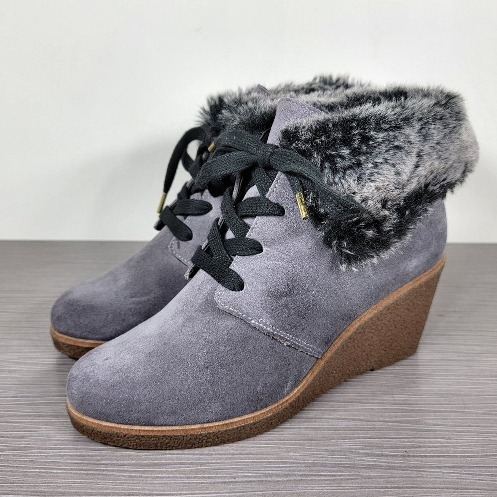 Cole Haan Coralie Wedge Bootie, Grey Suede, Womens Size 5 & 5.5 B
